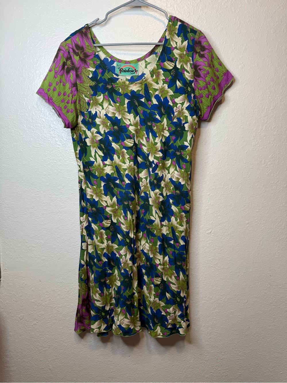 Rainbow Jo Floral Print Knee Length Dress Size L *Flaw* Tropical Vacation